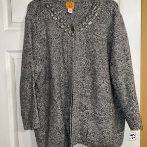 Ruby Rd. Gray Knit Cardigan with Embellished Neckline